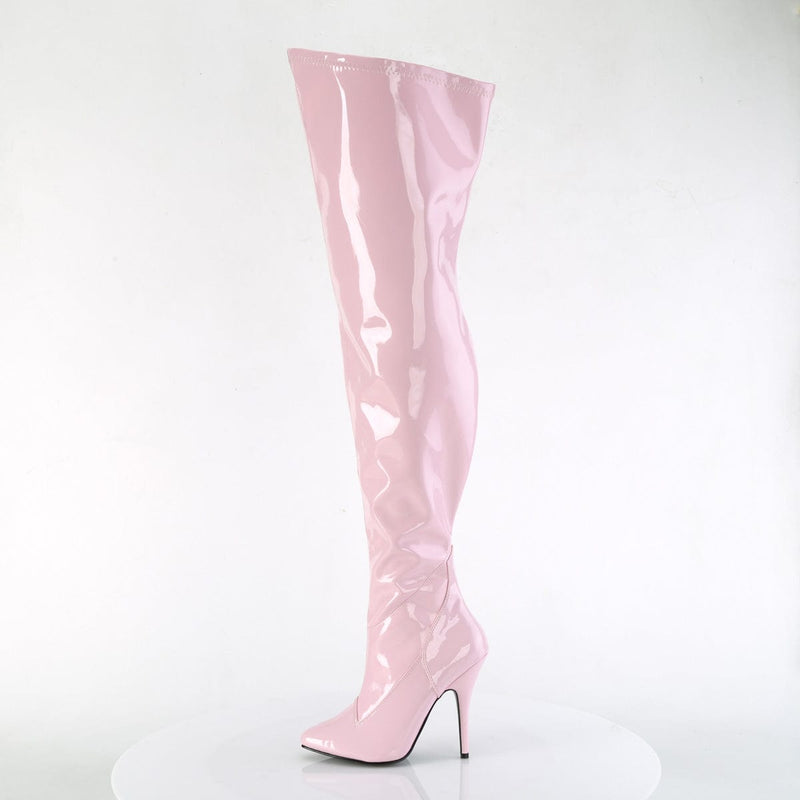 Pleaser SEDUCE-3000WC Platform Thigh High Boot (Baby Pink Stretch Patent)