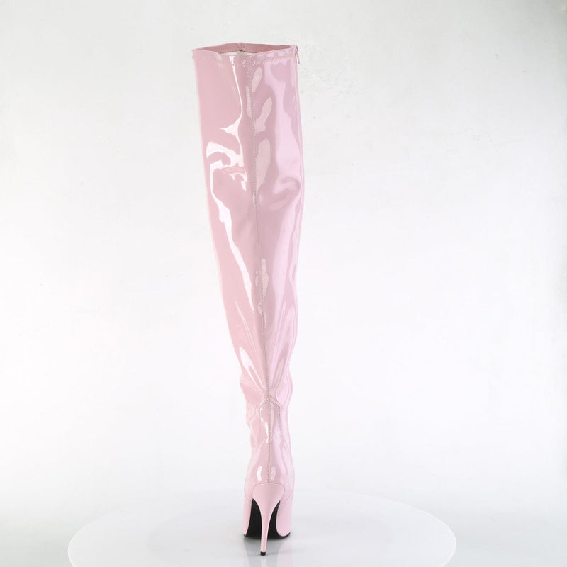 Pleaser SEDUCE-3000WC Platform Thigh High Boot (Baby Pink Stretch Patent)