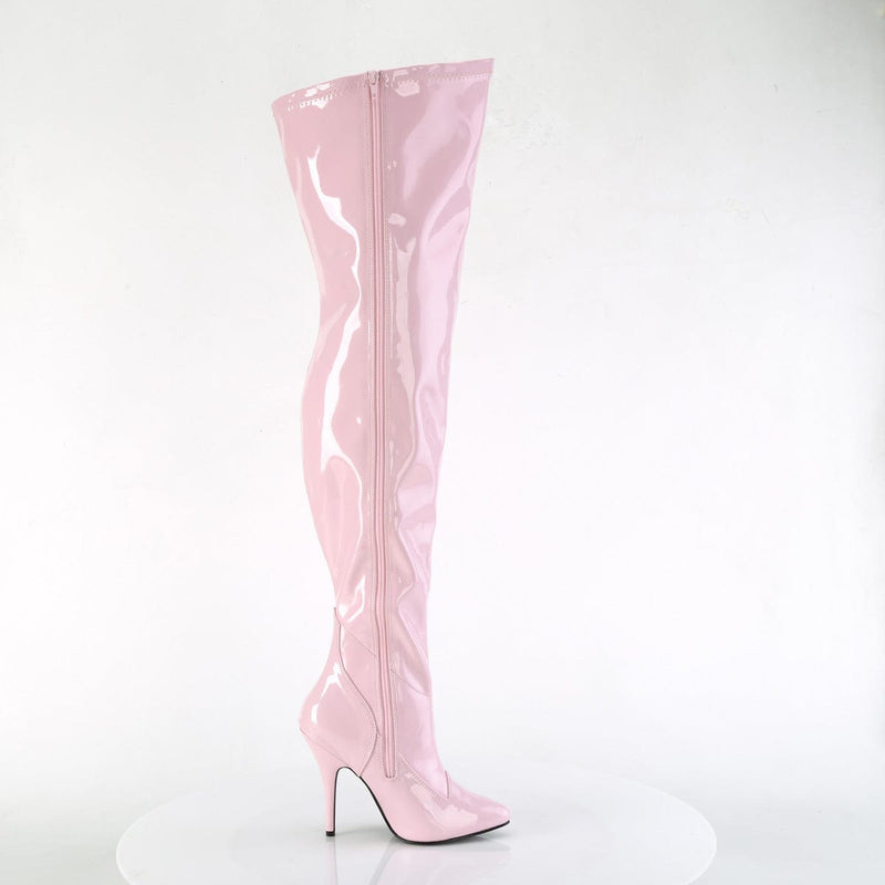 Pleaser SEDUCE-3000WC Platform Thigh High Boot (Baby Pink Stretch Patent)