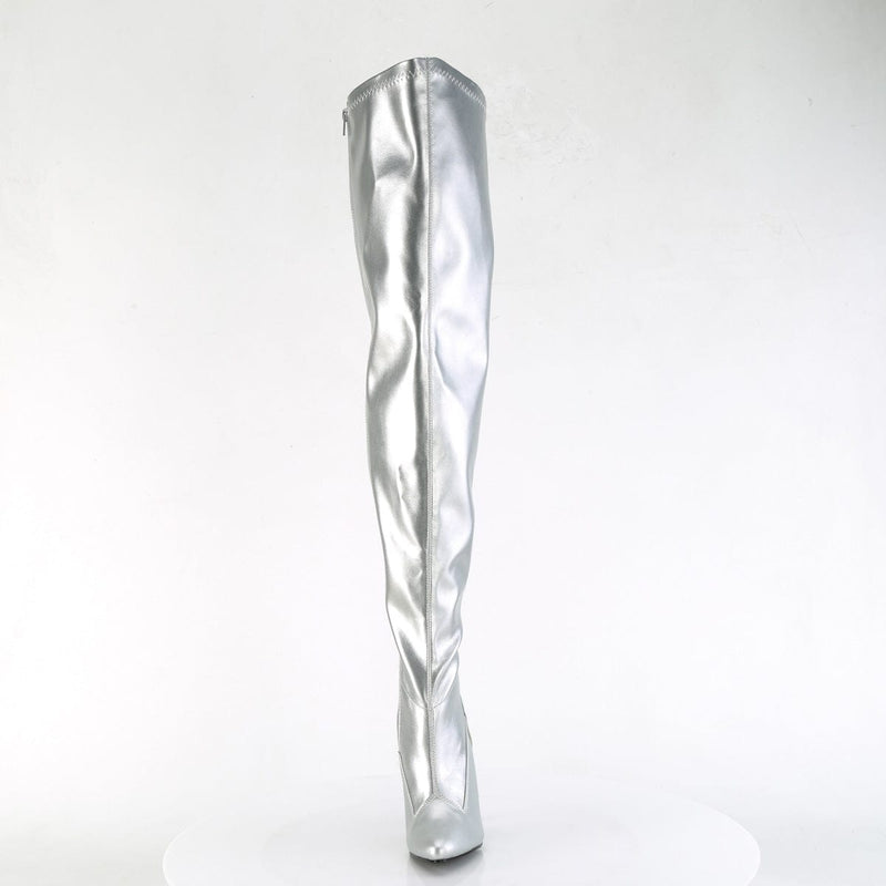 Pleaser SEDUCE-3000WC Platform Thigh High Boot (Silver Stretch Metallic Pu)