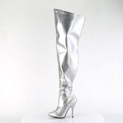 Pleaser SEDUCE-3000WC Platform Thigh High Boot (Silver Stretch Metallic Pu)