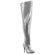 Pleaser SEDUCE-3000WC Platform Thigh High Boot (Silver Stretch Metallic Pu)