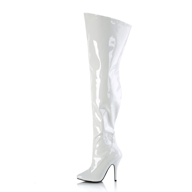Pleaser SEDUCE-3000WC Thigh High Boot (White Stretch Patent)