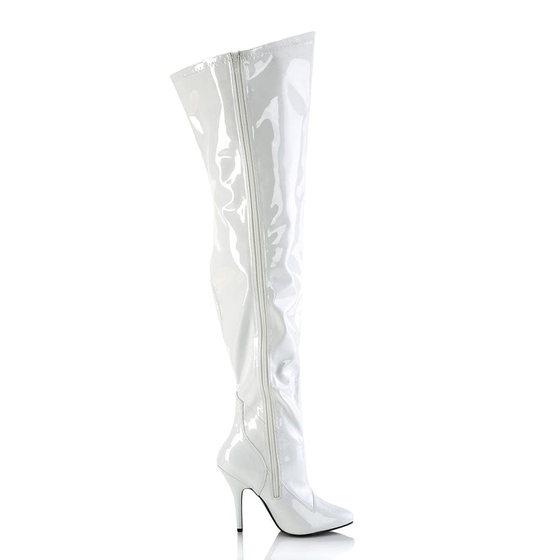 Pleaser SEDUCE-3000WC Thigh High Boot (White Stretch Patent)