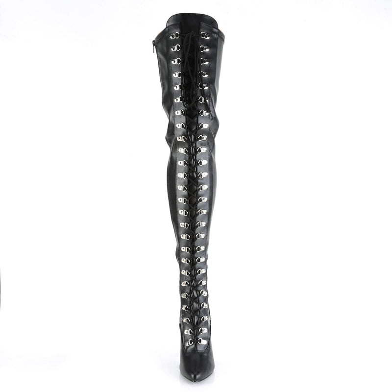 Pleaser SEDUCE-3024 Thigh High Boot (Black Stretch Faux Leather)