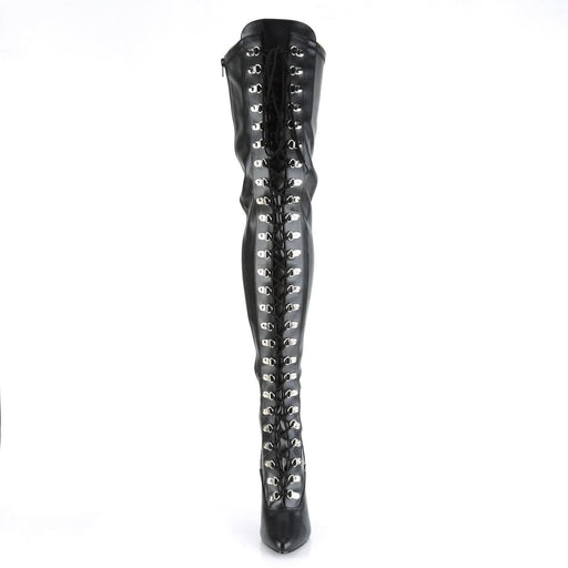 Pleaser SEDUCE-3024 Thigh High Boot (Black Stretch Faux Leather)