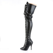 Pleaser SEDUCE-3024 Thigh High Boot (Black Stretch Faux Leather)