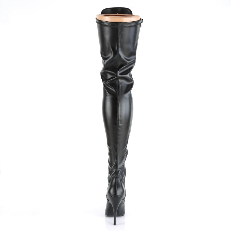 Pleaser SEDUCE-3024 Thigh High Boot (Black Stretch Faux Leather)