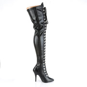Pleaser SEDUCE-3024 Thigh High Boot (Black Stretch Faux Leather)