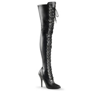 Pleaser SEDUCE-3024 Thigh High Boot (Black Stretch Faux Leather)