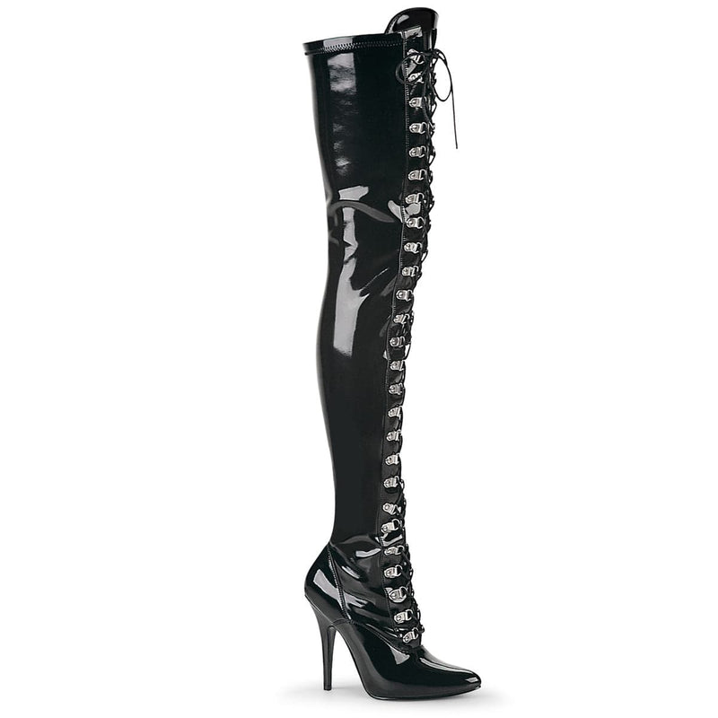Pleaser SEDUCE-3024 Thigh High Boot (Black Stretch Patent)