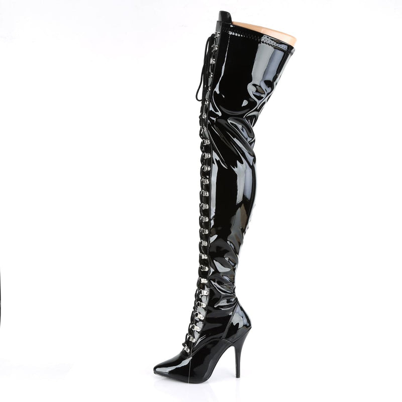 Pleaser SEDUCE-3024 Thigh High Boot (Black Stretch Patent)