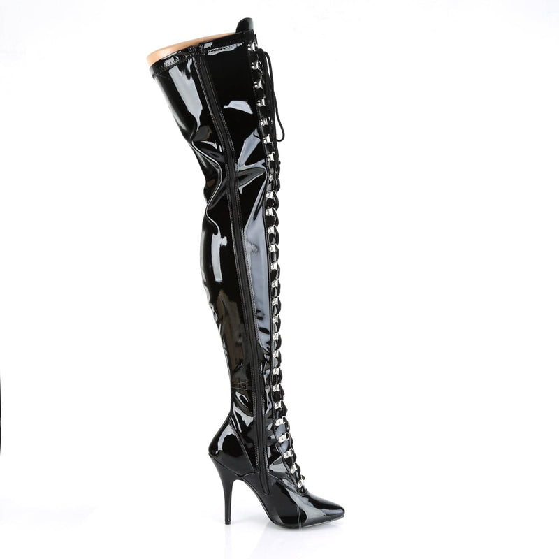 Pleaser SEDUCE-3024 Thigh High Boot (Black Stretch Patent)