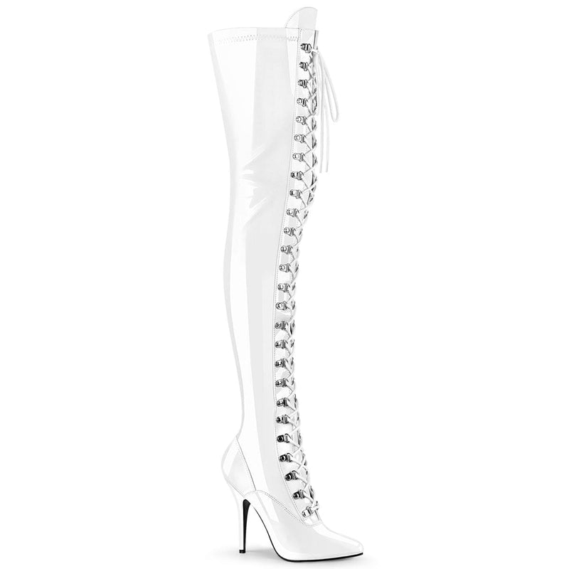 Pleaser SEDUCE-3024 Thigh High Boot (White Patent)