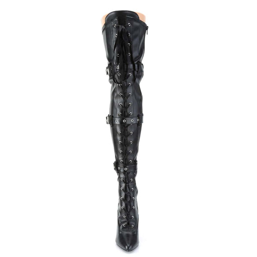 Pleaser SEDUCE-3028 Thigh High Boot (Black Stretch Faux Leather)
