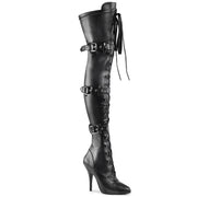 Pleaser SEDUCE-3028 Thigh High Boot (Black Stretch Faux Leather)