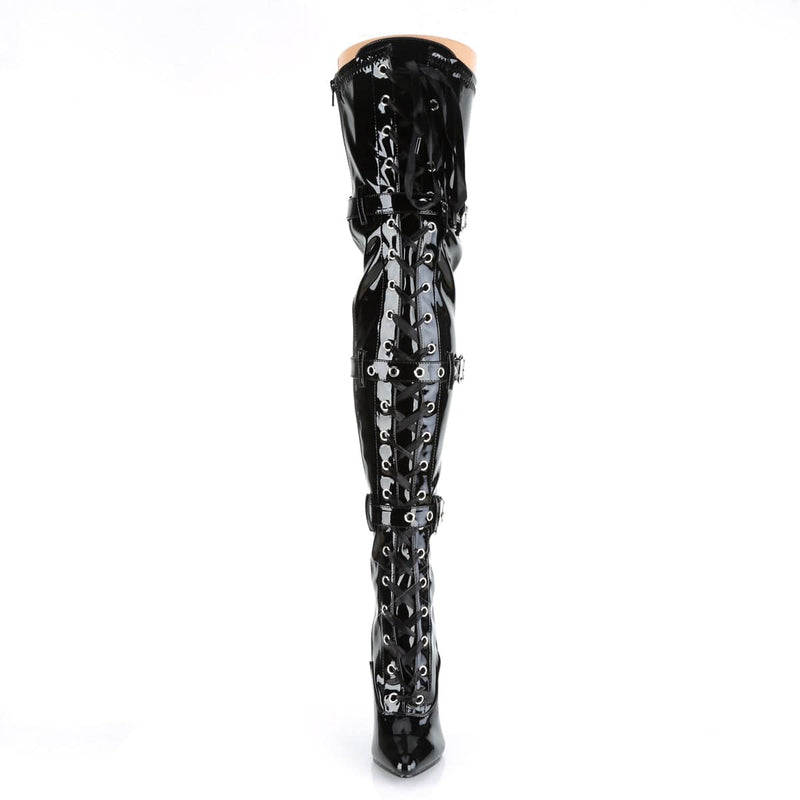 Pleaser SEDUCE-3028 Thigh High Boot (Black Stretch Patent)