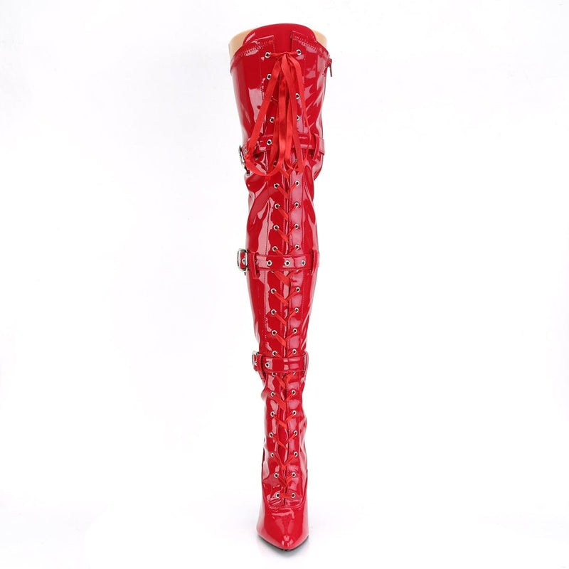 Pleaser SEDUCE-3028 Thigh High Boot (Red Stretch Patent)