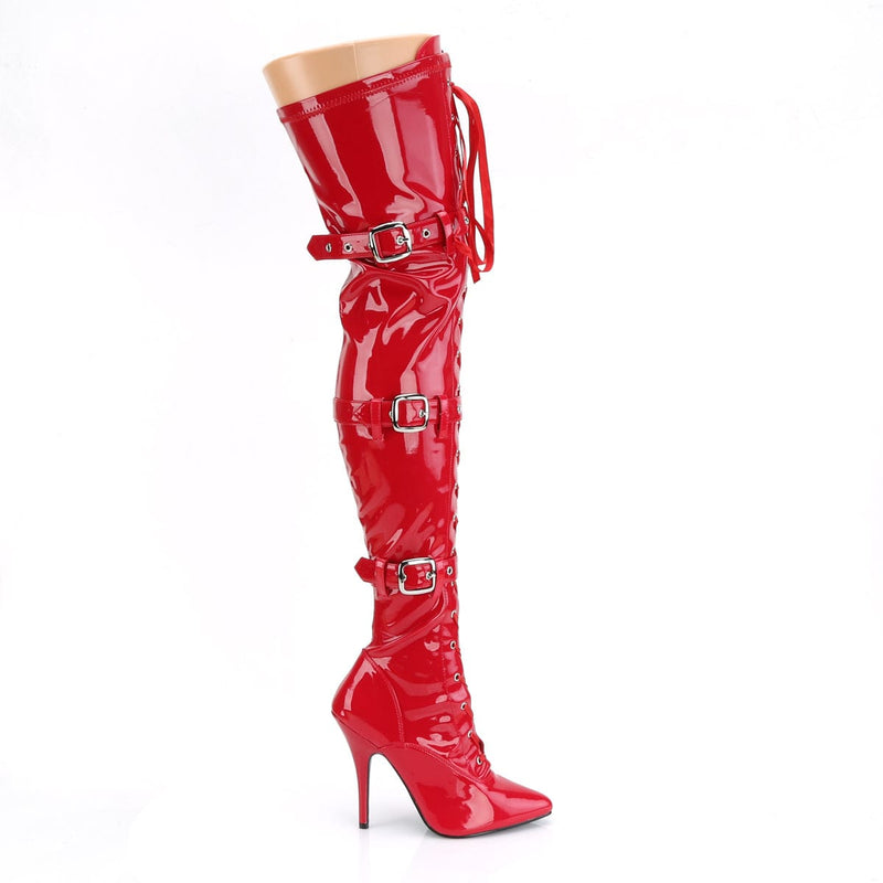 Pleaser SEDUCE-3028 Thigh High Boot (Red Stretch Patent)