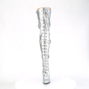 Pleaser SEDUCE-3028 Thigh High Boot (Silver Stretch Metallic Pu)