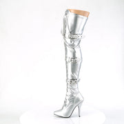 Pleaser SEDUCE-3028 Thigh High Boot (Silver Stretch Metallic Pu)