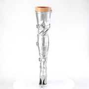 Pleaser SEDUCE-3028 Thigh High Boot (Silver Stretch Metallic Pu)