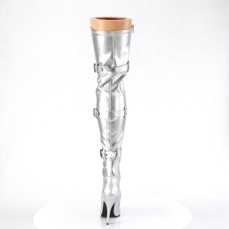 Pleaser SEDUCE-3028 Thigh High Boot (Silver Stretch Metallic Pu)