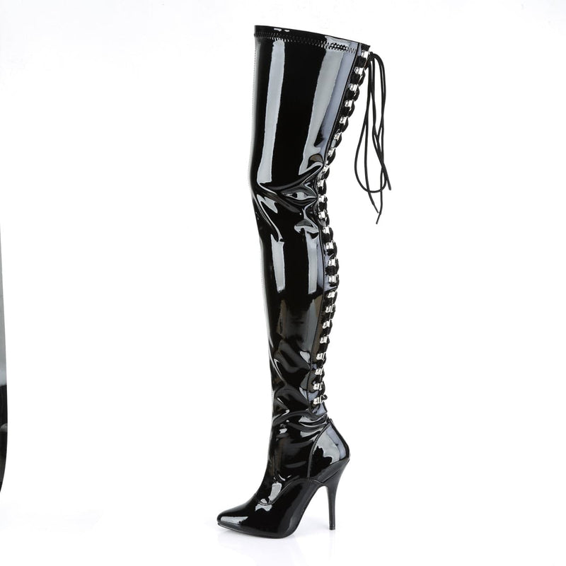 Pleaser SEDUCE-3063 Thigh High Boot (Black Stretch Patent)