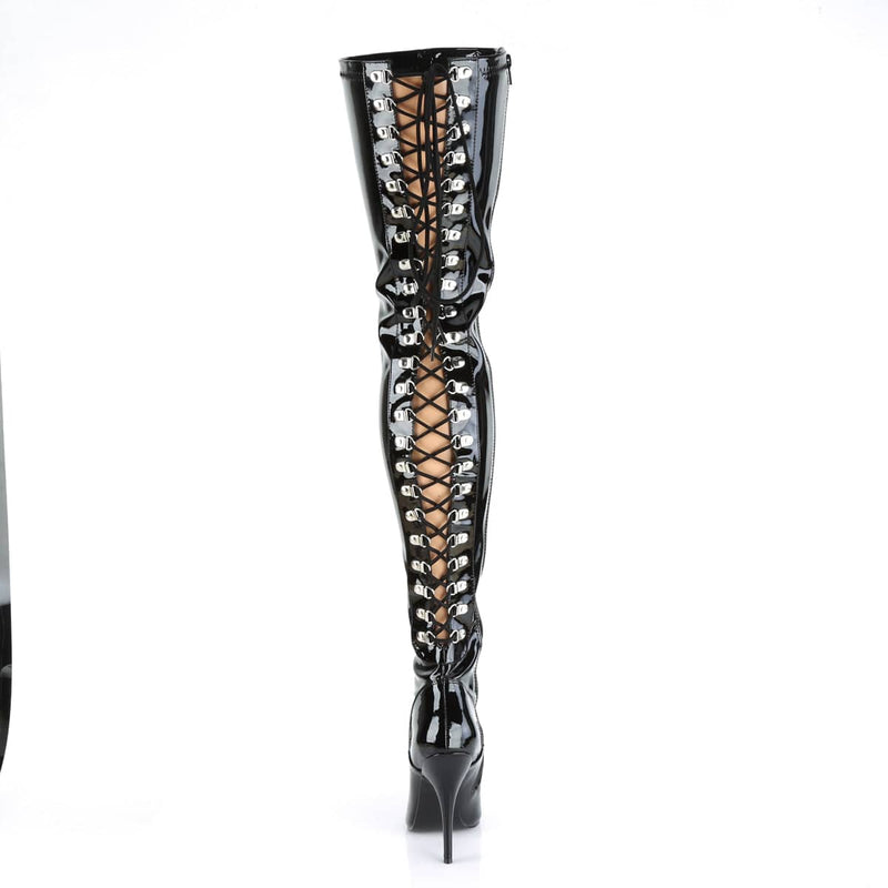Pleaser SEDUCE-3063 Thigh High Boot (Black Stretch Patent)