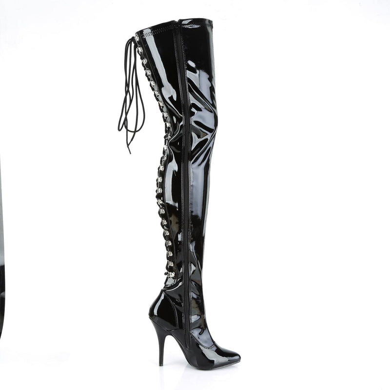 Pleaser SEDUCE-3063 Thigh High Boot (Black Stretch Patent)
