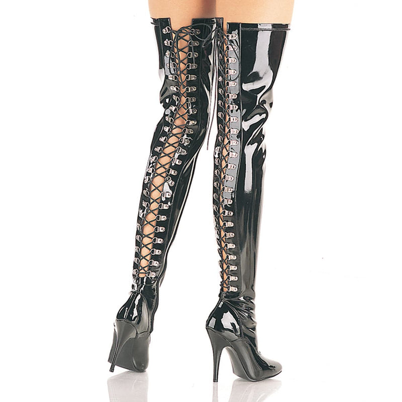 Pleaser SEDUCE-3063 Thigh High Boot (Black Stretch Patent)