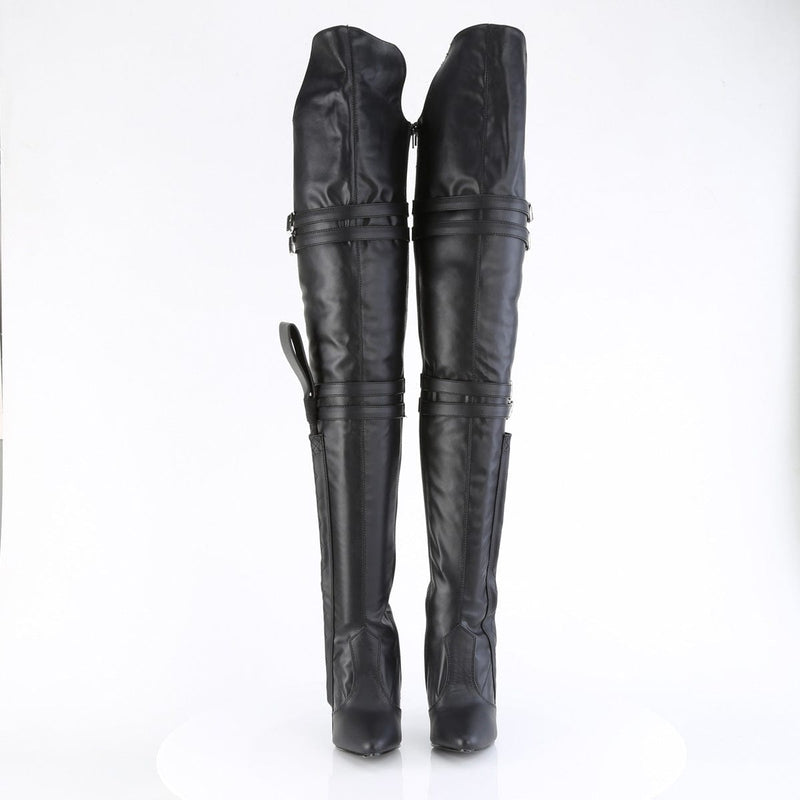 Pleaser SEDUCE-3080 Thigh High Boot (Black Stretch Faux Leather)