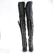 Pleaser SEDUCE-3082 Thigh High Boot (Black Stretch Faux Leather)
