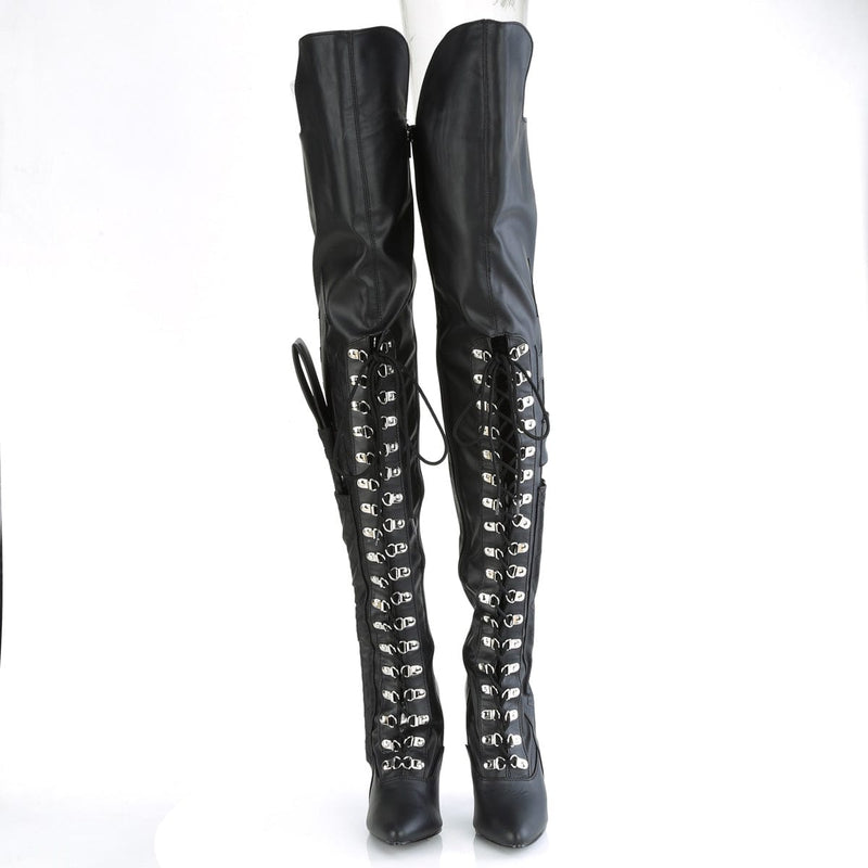 Pleaser SEDUCE-3082 Thigh High Boot (Black Stretch Faux Leather)