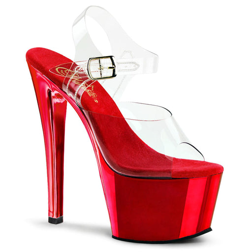 Pleaser SKY-308 Platform Sandal (Clear/Red Chrome)