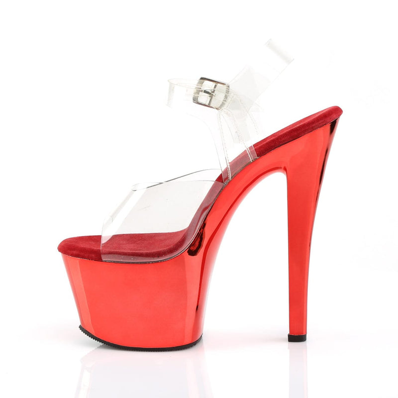 Pleaser SKY-308 Platform Sandal (Clear/Red Chrome)
