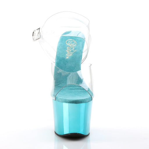 Pleaser SKY-308 Platform Sandal (Clear/Turquoise Chrome)
