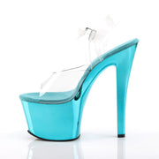 Pleaser SKY-308 Platform Sandal (Clear/Turquoise Chrome)