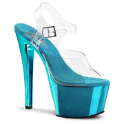 Pleaser SKY-308 Platform Sandal (Clear/Turquoise Chrome)