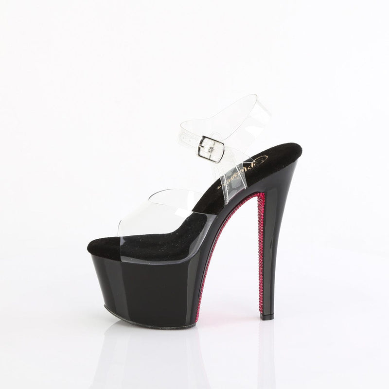 Pleaser SKY-308CRS Platform Sandal (Clear/Black-Hot Pink Rhinestone)