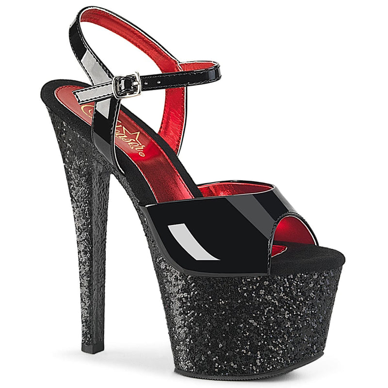 Pleaser SKY-309 Platform Sandal (Black Patent/Black Glitter)