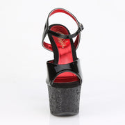 Pleaser SKY-309 Platform Sandal (Black Patent/Black Glitter)
