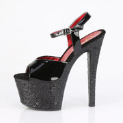 Pleaser SKY-309 Platform Sandal (Black Patent/Black Glitter)