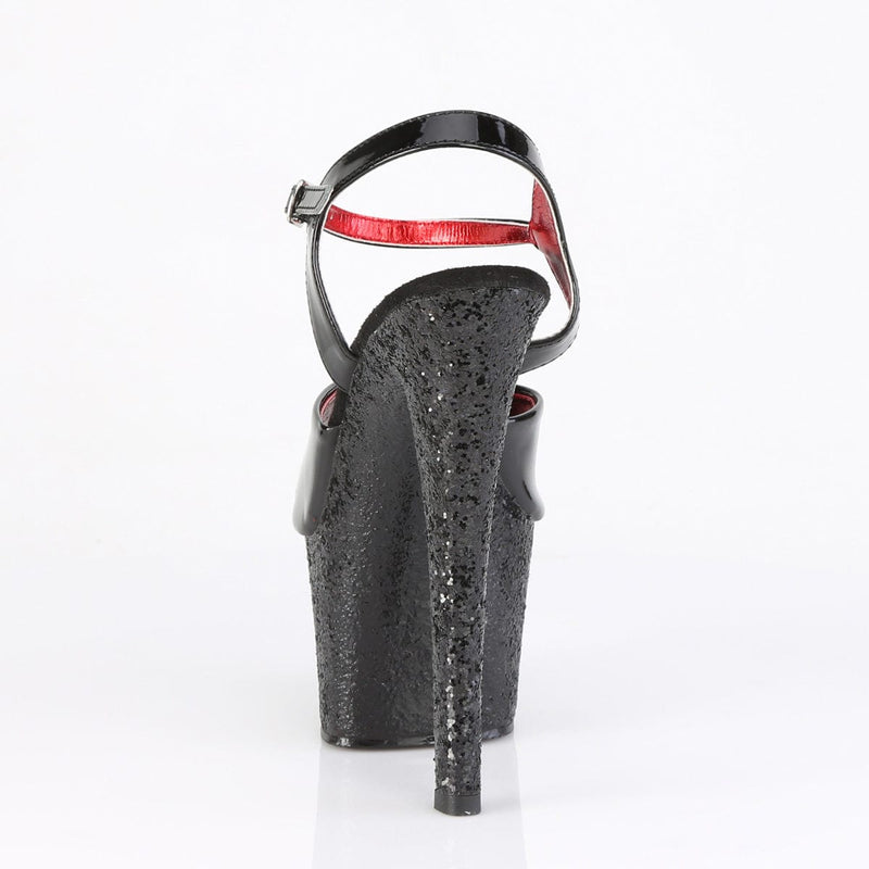 Pleaser SKY-309 Platform Sandal (Black Patent/Black Glitter)