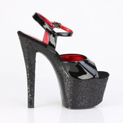 Pleaser SKY-309 Platform Sandal (Black Patent/Black Glitter)