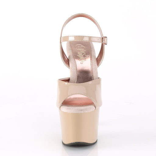 Pleaser SKY-309TT Platform Sandal (Nude Patent/Nude-Rose Gold Chrome)