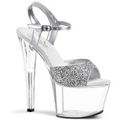 Pleaser SKY-310 Platform Sandal (Silver Glitter/Clear)