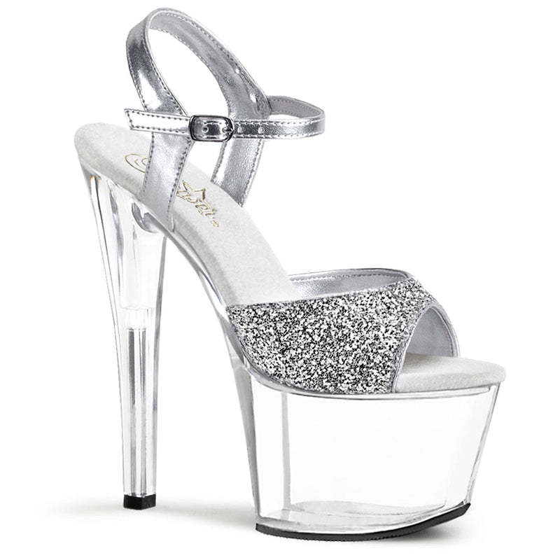 Pleaser SKY-310 Platform Sandal (Silver Glitter/Clear)