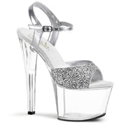 Pleaser SKY-310 Platform Sandal (Silver Glitter/Clear)