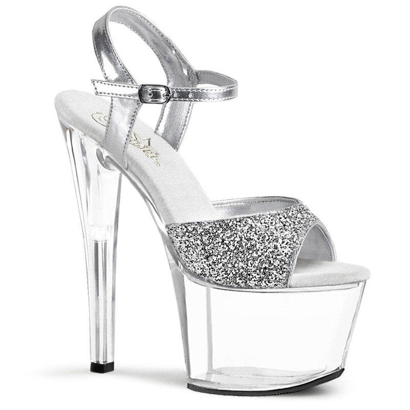 Pleaser SKY-310 Platform Sandal (Silver Glitter/Clear)